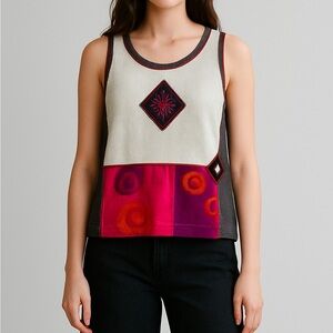 Alexandria Pierce Vintage Colorful Sleeveless Top with Embroidered Design Sz XL